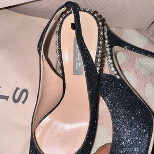 Black Glitter Heels with Pearl Detailing